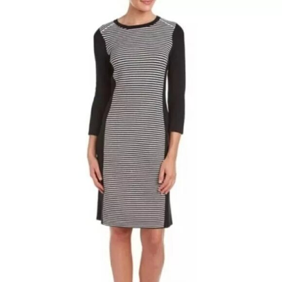 J. McLaughlin Dresses & Skirts - J. McLaughlin Knit Striped Color Block Dress Medium Black White